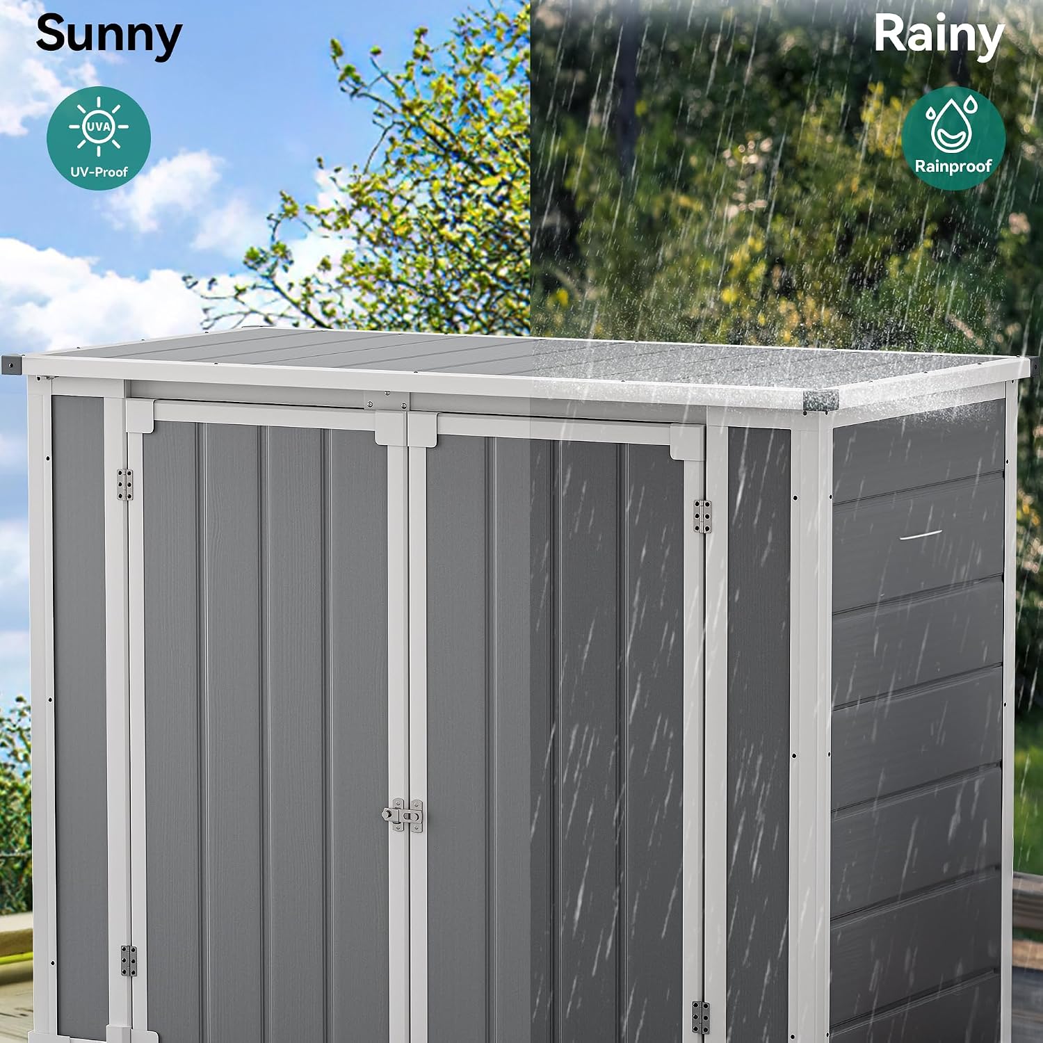 DWVO 41 Cu.ft Outdoor Storage Shed, 4.7x2.5 FT Horizontal Resin Tool Shed with Hydraulic Gas Rod and 3 Locks for Garden, Trash Cans, All-Weather Outdoor Storage, Lockable, Gray