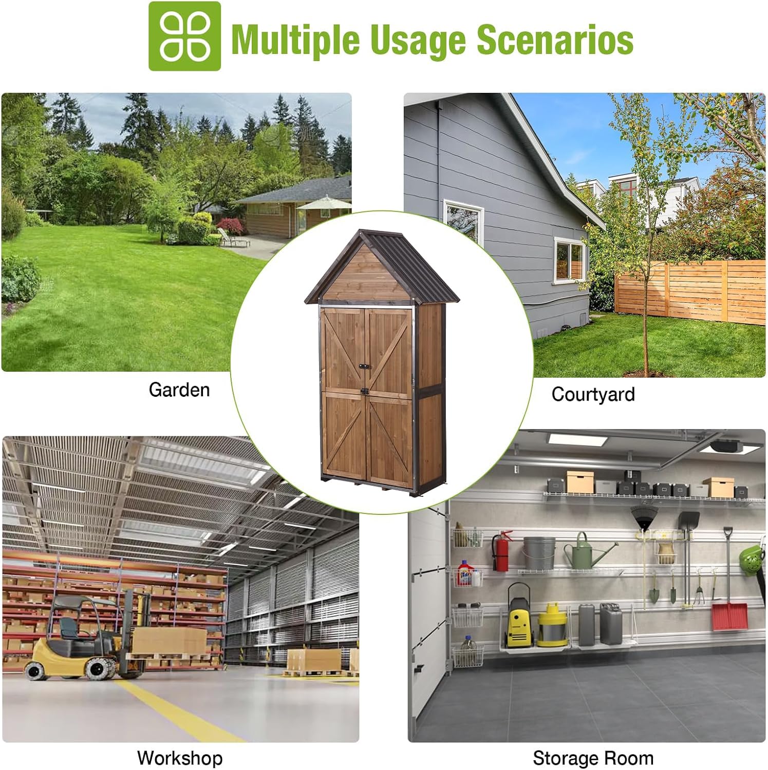 Outdoor Storage Shed with Strong Metal Frame, Garden Shed with Adjustable Shelfs and Waterproof Roof, Wooden Tool House with Floor, for Backyard Garden Patio Lawn, Brown