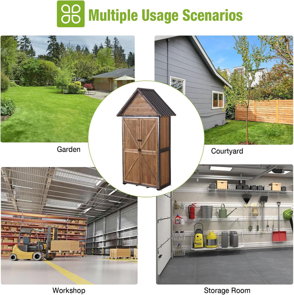 Sheds Outdoor Storage, Wooden Garden Shed with All Around Strong Metal Frame, Large Tool Shed with Floor and Adjustable Shelves, for Backyard Garden Patio Lawn(Brown)