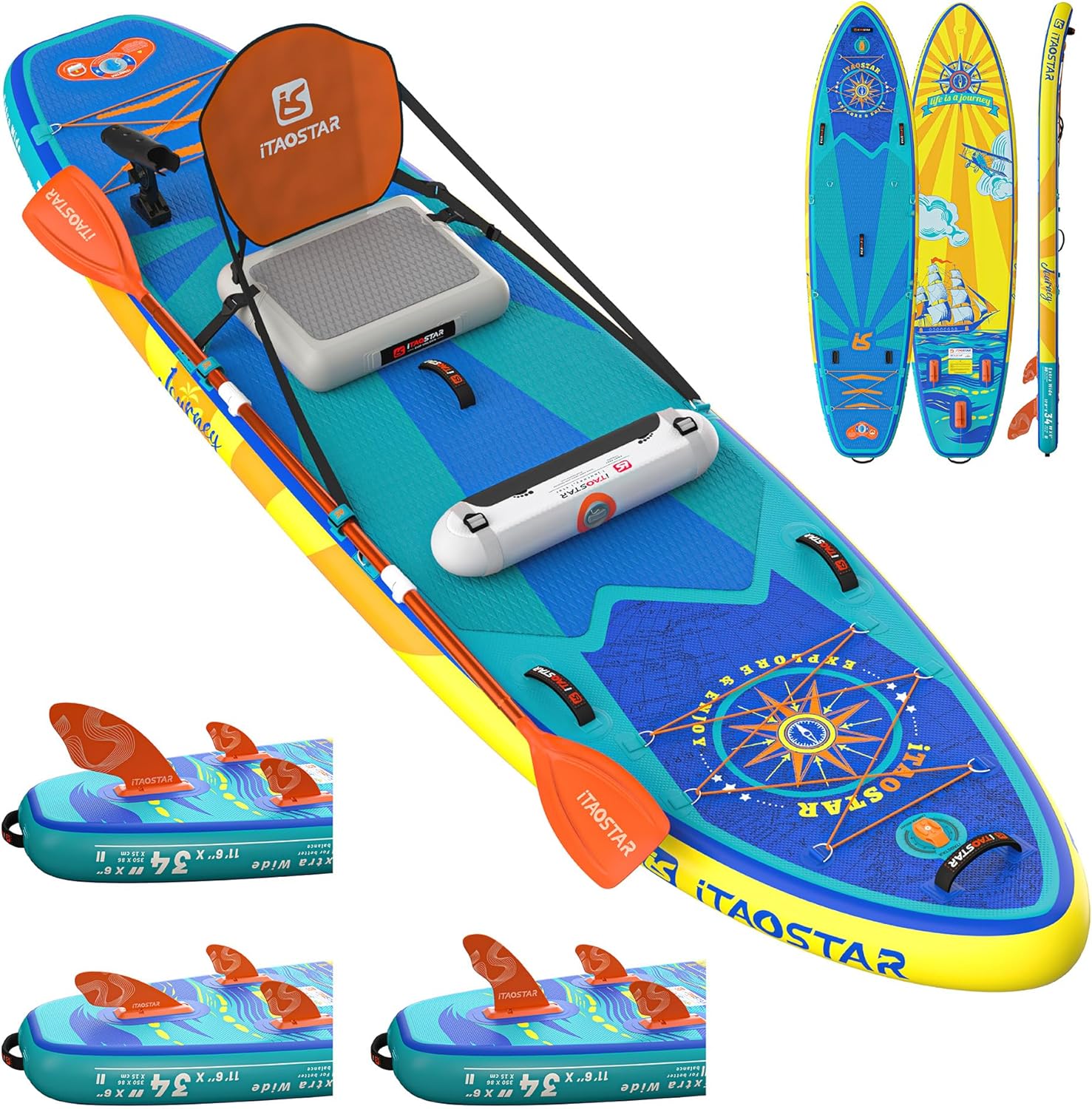 iTAOSTAR Journey 11'6' / 11'×34' / 11'×35' Extra Wide Paddle Board, One-Stop Premium SUP Board Accessories, Tailored Fins, Stable Inflatable Stand Up Paddle Boards for Youth/Adults of All Skill Levels