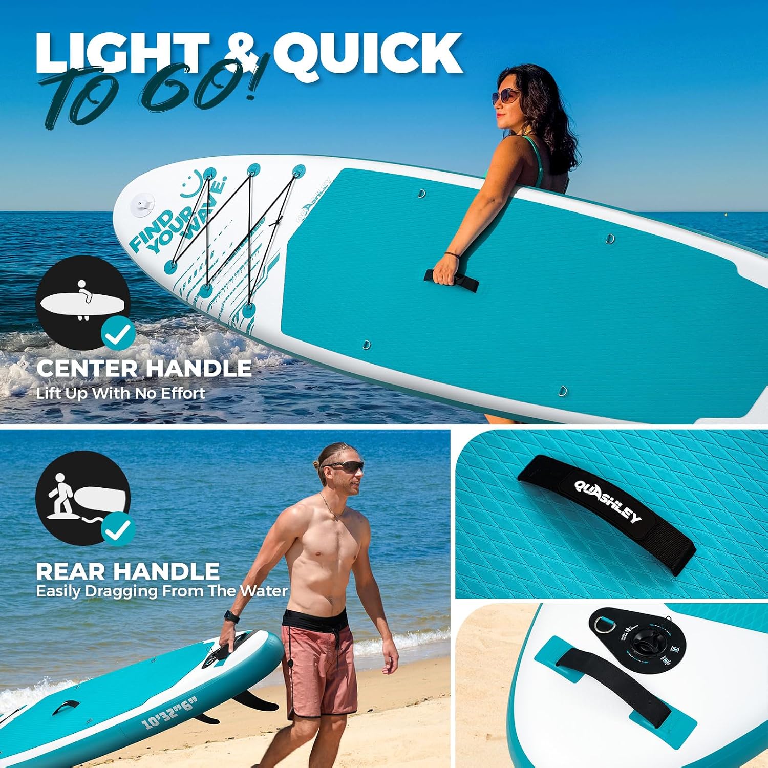 Quashley Inflatable Stand Up Paddle Board,Inflatable Paddleboards 32/34 Inch Wide,All Around SUP for Beginners with Lightweight Paddle,Hand Pump,Backpack,Leash,Durable & Portable iSUP Board