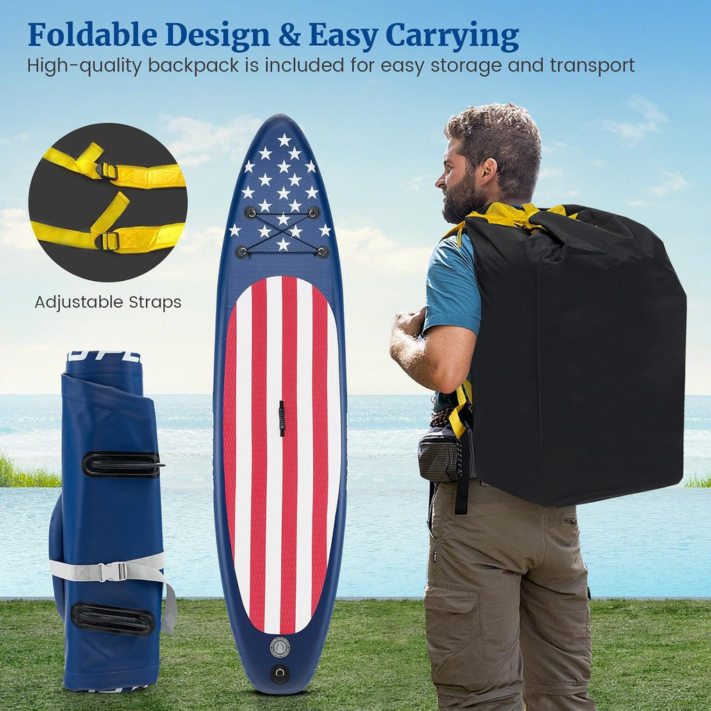 GYMAX Stand Up Paddle Board, Inflatable SUP with Wide Non-Slip EVA Deck, Accessories-Leash, D Rings, Hand Pump, Adjustable Paddle & Backpack, Paddle Boards for Adults Youth