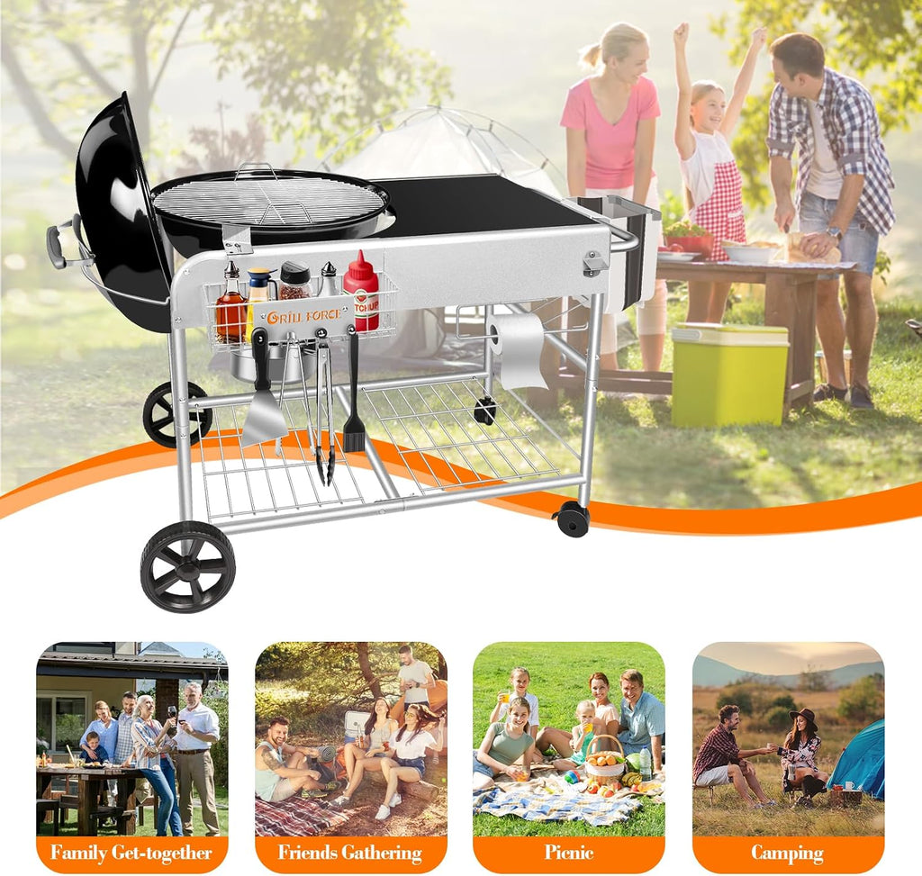 Grill Table for Weber 18' & 22' Original Kettle,Kettle Grill Cart,Outdoor Prep Table for Weber Original Kettle,Jumbo Joe,Master-Touch Charcoal Grill,Performer Charcoal Grill Accessories