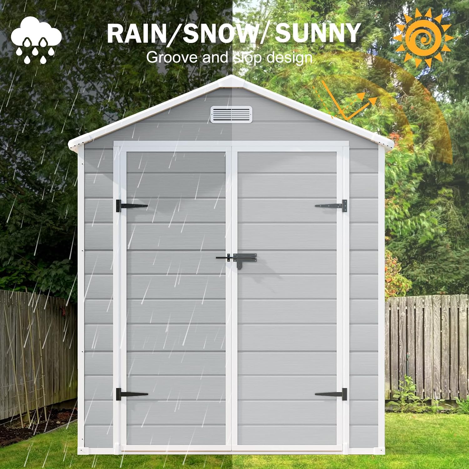 6x3 FT Resin Storage Shed, Waterproof Outdoor Storage Shed with Floor, Window, Double Lockable Doors & 2 Vents, Tool Shed for Garden Patio, Backyard, Grey