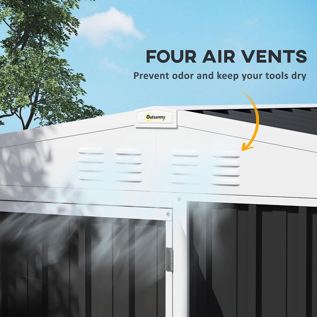 Outsunny 8 x 4ft Outdoor Storage Shed with Lock, 2-Tier Storage Rack, Air Vents, Garden Tool Shed for Backyard, Patio, Lawn, Dark Gray
