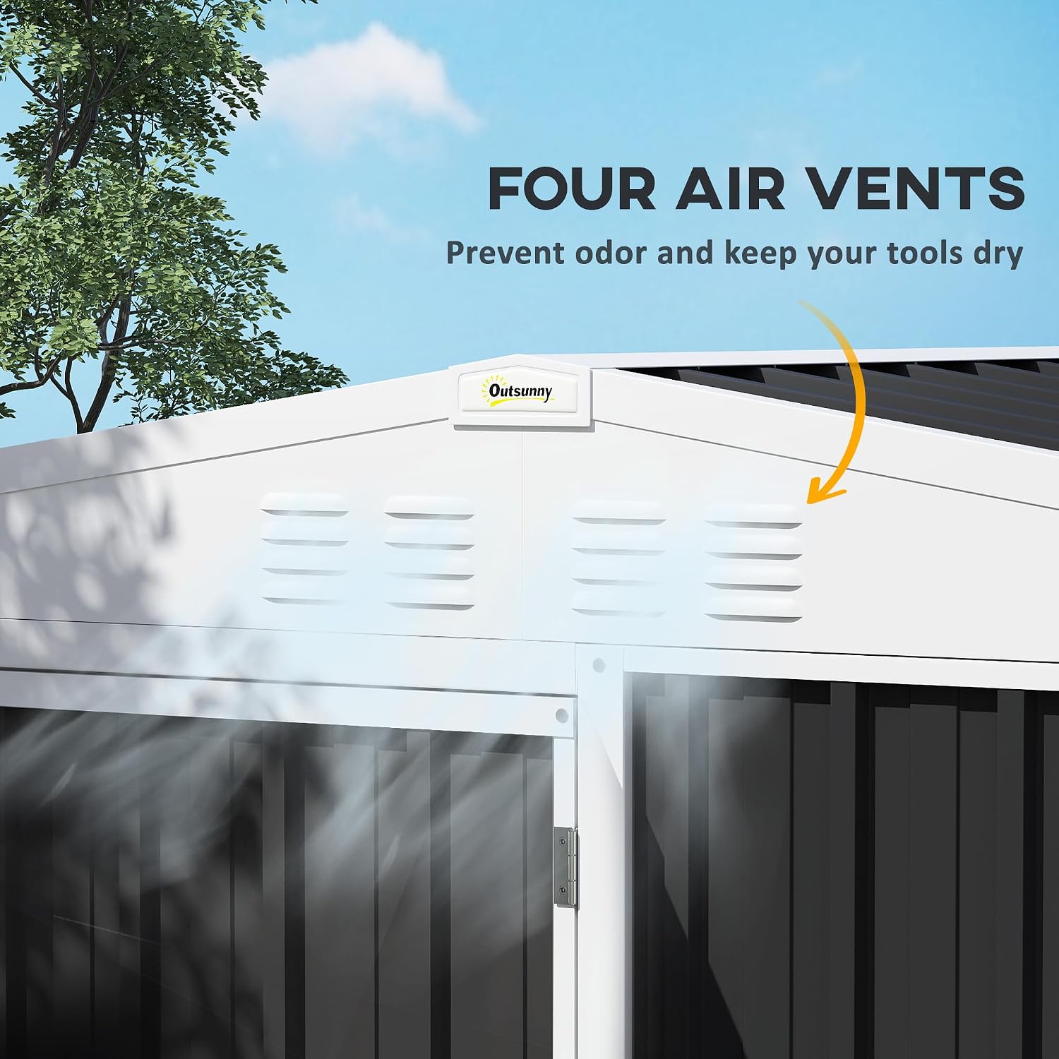 Outsunny 8 x 4ft Outdoor Storage Shed with Lock, 2-Tier Storage Rack, Air Vents, Garden Tool Shed for Backyard, Patio, Lawn, Dark Gray