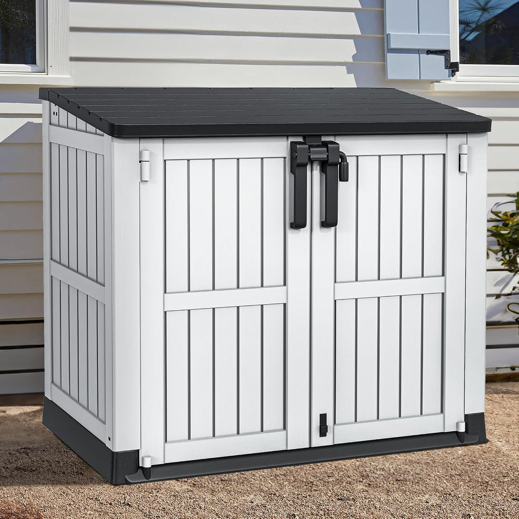 YITAHOME Light Gray Resin Tool Shed, 36 Cu Ft Waterproof Outdoor Horizontal Storage, Weather-Resistant Utility Shed with Air Vent for Trash and Lockable Doors, Garden Tools