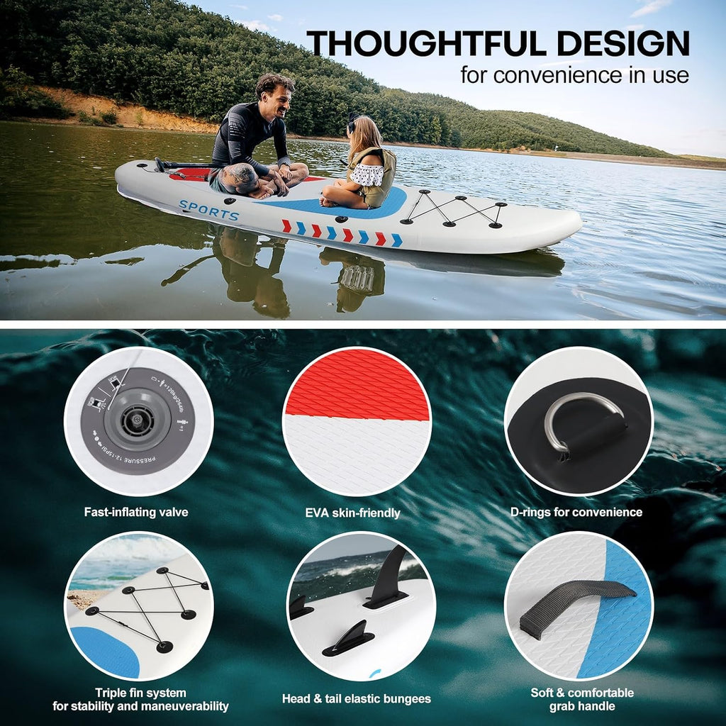 Panana Inflatable Stand Up Paddle Board 10'/10'8''x30''/32''x6'' iSUP Non-Slip Deck Paddleboard for Adults Beginners Youth, with Paddle Pump Fins Leash Backpack
