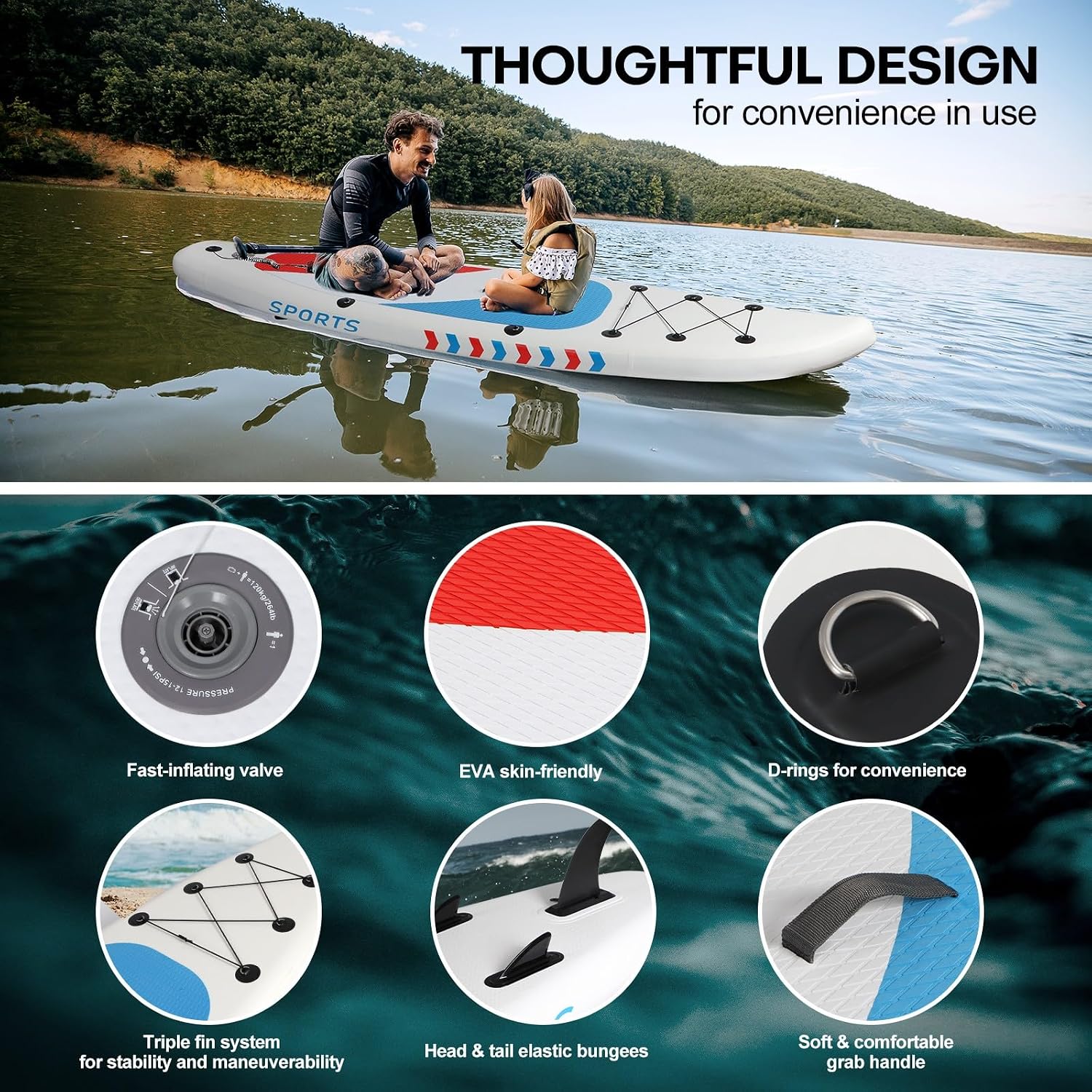 Panana Inflatable Stand Up Paddle Board 10'/10'8''x30''/32''x6'' iSUP Non-Slip Deck Paddleboard for Adults Beginners Youth, with Paddle Pump Fins Leash Backpack