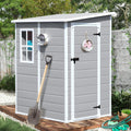 CDCASA 5x4 FT Storage Shed, Waterproof Resin Outdoor Storage Shed with Floor & Window & Lockable Door, Tool Shed for Garden Patio, Backyard,Lawn, All Weather Use, Light Gray