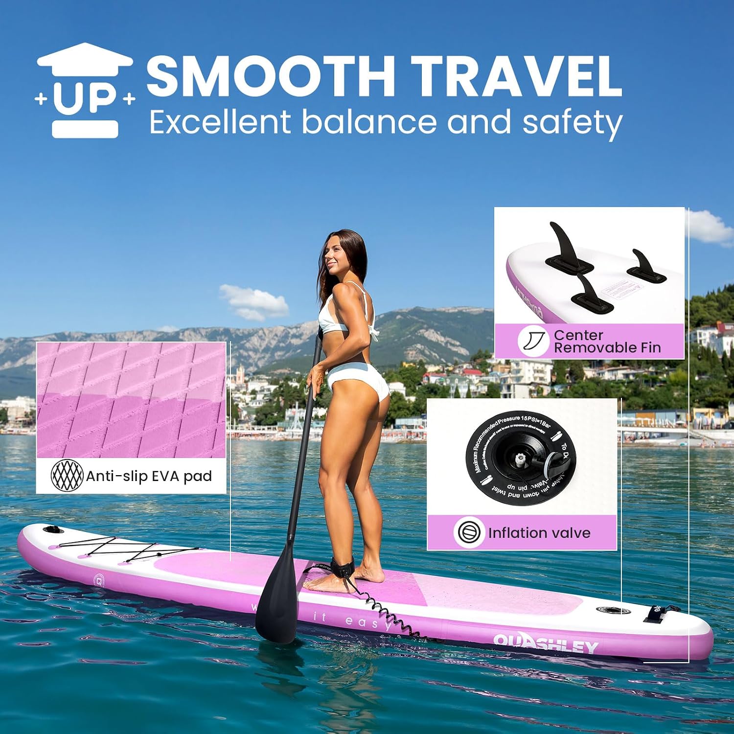 Quashley Inflatable Stand Up Paddle Board,Inflatable Paddleboards 32/34 Inch Wide,All Around SUP for Beginners with Lightweight Paddle,Hand Pump,Backpack,Leash,Durable & Portable iSUP Board