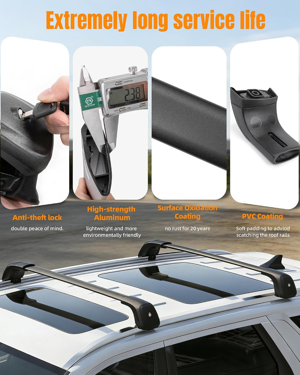 Roof Rack Cross Bars 330lbs Aluminum Lockable Crossbars Fit for 2019-2025 Hyundai Palisade Cargo Accessories Anti-Noise Stable Rooftop Luggage Rack Cargo Accessories