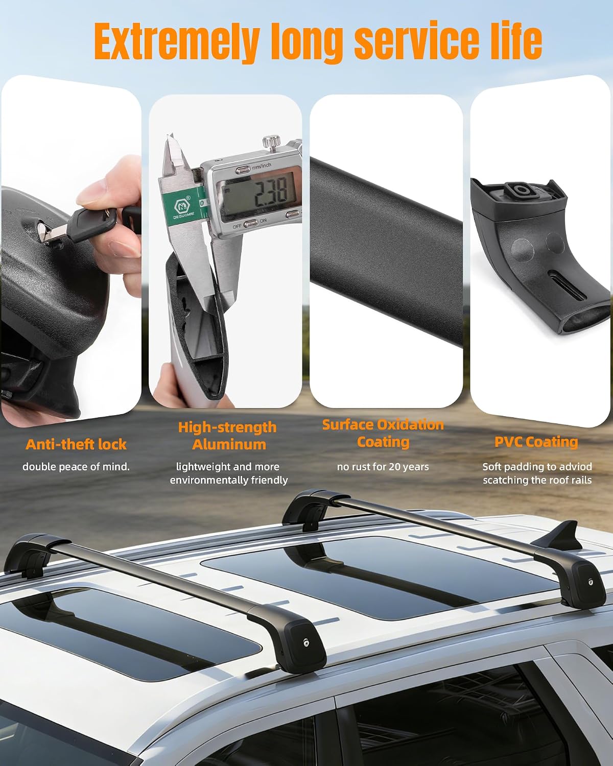 Roof Rack Cross Bars 330lbs Aluminum Lockable Crossbars Fit for 2019-2025 Hyundai Palisade Cargo Accessories Anti-Noise Stable Rooftop Luggage Rack Cargo Accessories