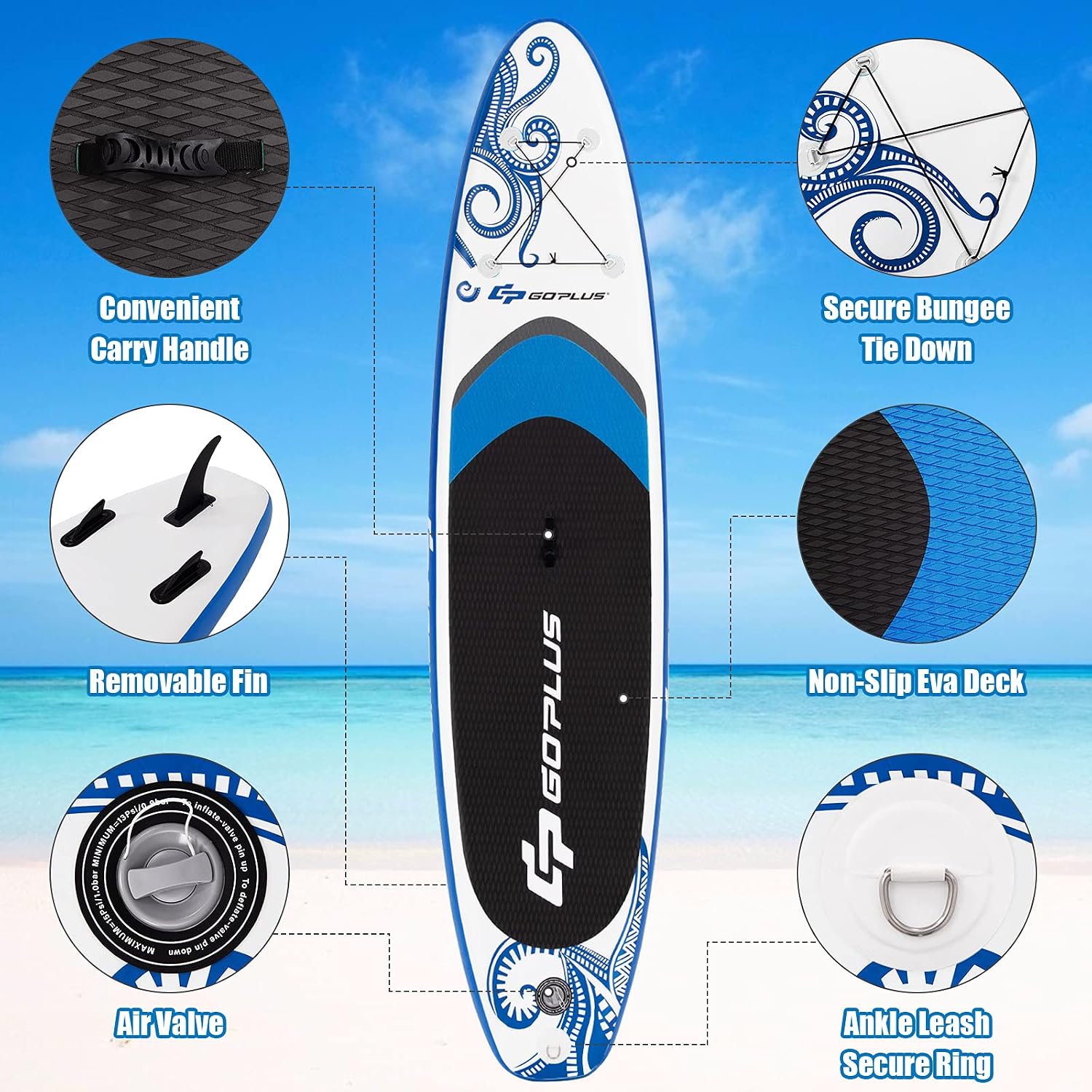 Goplus Inflatable Stand Up Paddle Board, 10FT/10.5FT/11FT SUP with Accessory Pack, Adjustable Paddle, Carry Bag, Fin, Hand Pump, Leash, Repair Kit