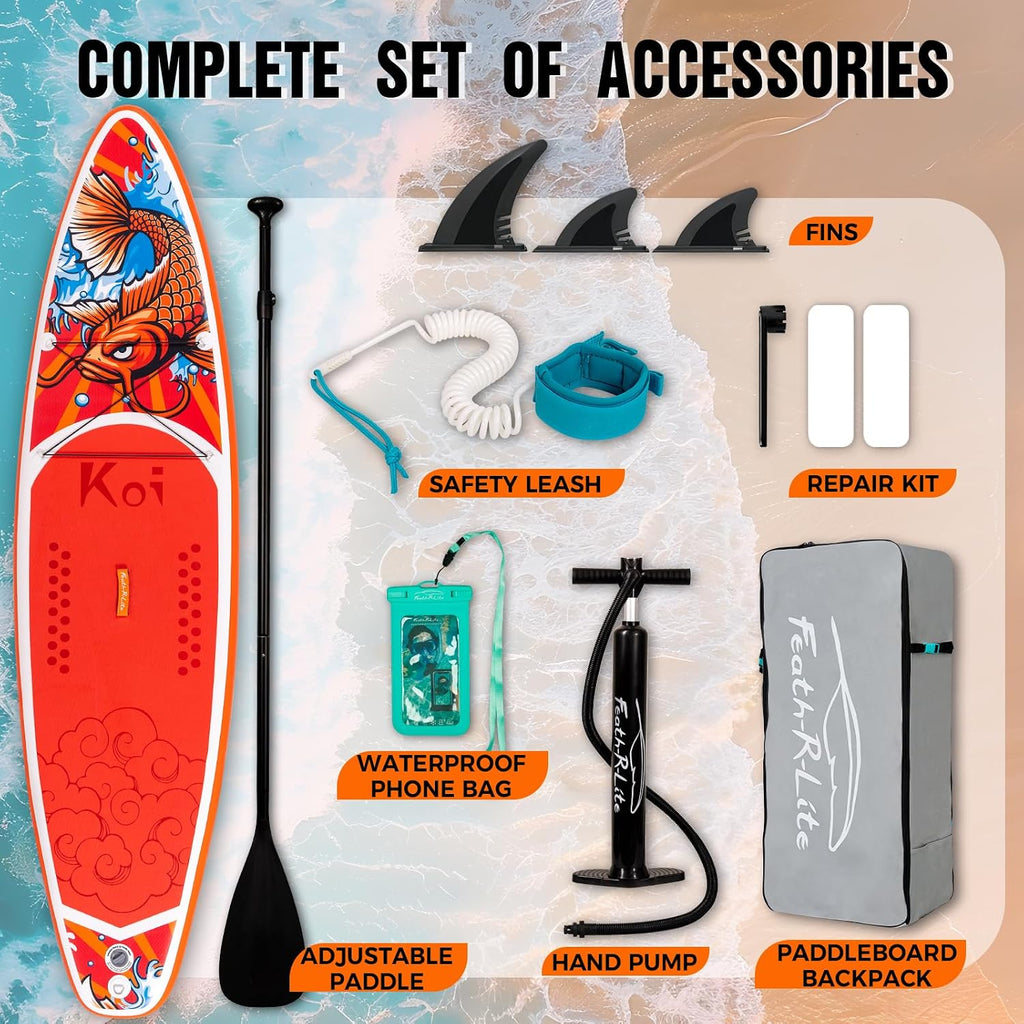 FEATH-R-LITE Inflatable Paddle Board Stand Up Paddleboards for Adults SUP with Premium Accessories Pump, Adjustable Paddle, Leash, Three Fins, Backpack