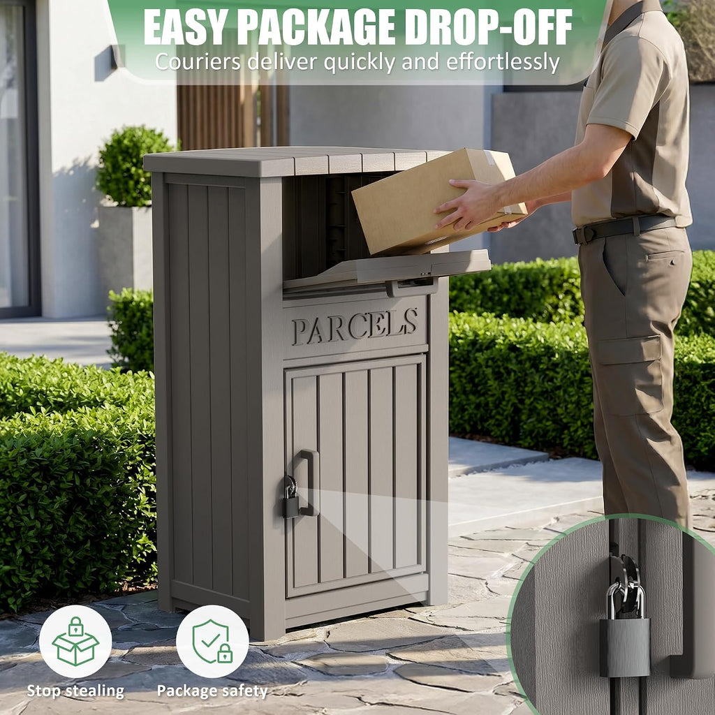 Large Package Delivery Boxes for Outside Waterproof Parcel Drop Storage Box UV Resistant Resin Lockable Secure for Outdoor Porch Patio (Grey-2)