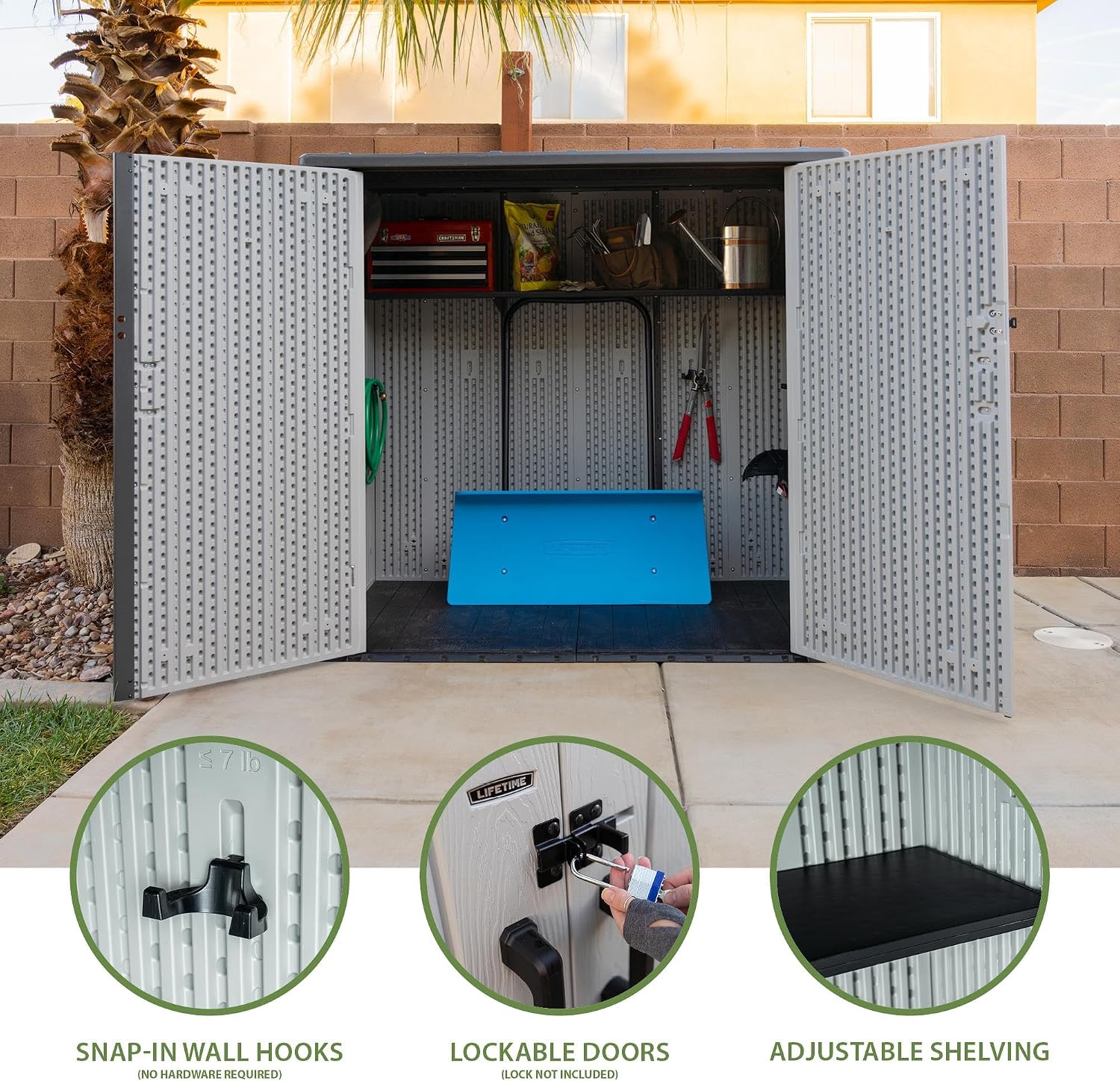 Lifetime Outdoor Utility Storage Shed with Double Wall Steel-Reinforced Construction, 6.3 x 3.6 FT