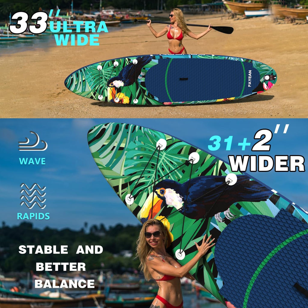 Inflatable Paddle Board,Extra Wide 10.6'/11' Stand Up Paddle Board with Sup Accessories,400lbs Capacity for Family with Safety Leash, All Skill Levels Sup for Yoga,Fishing,Surfing