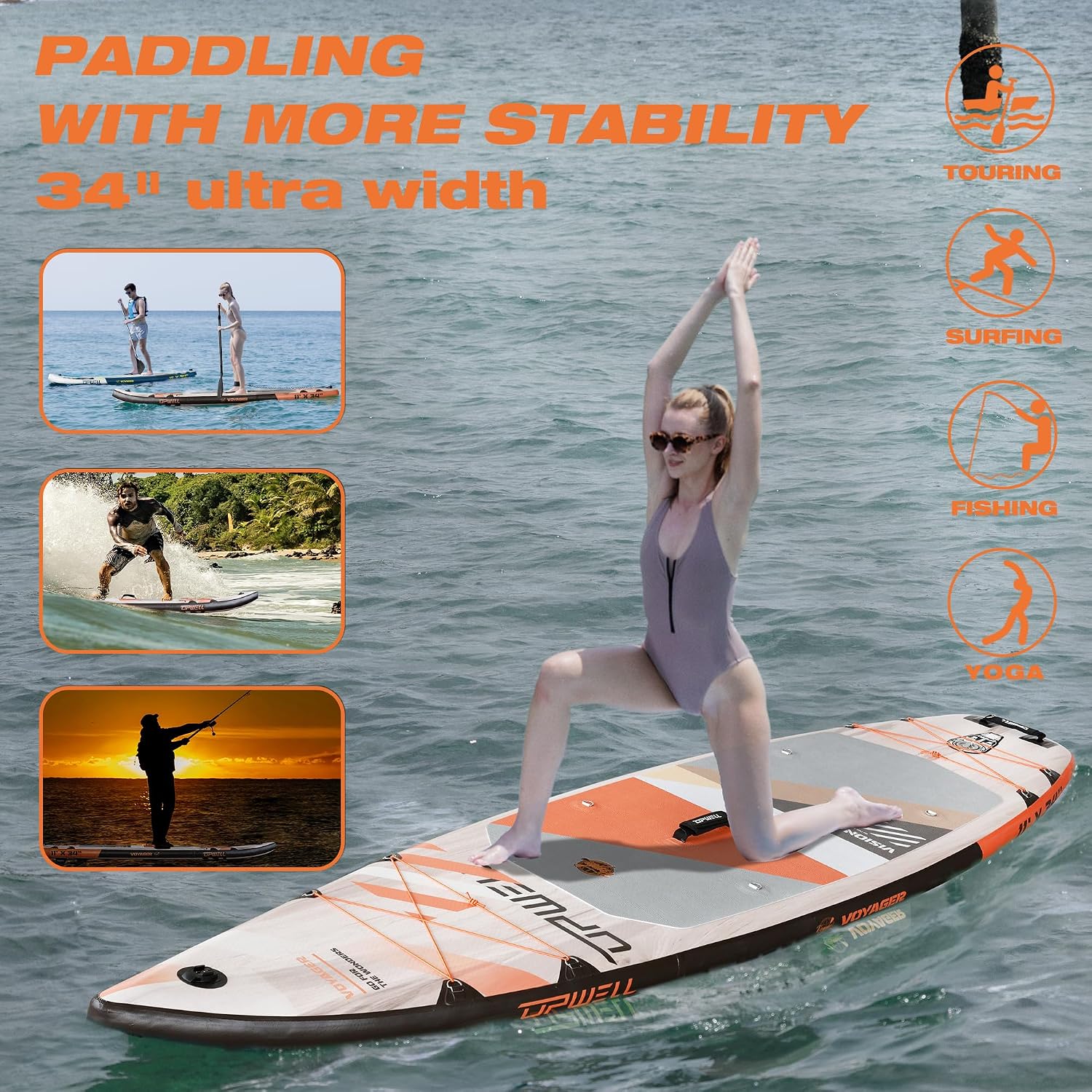 UPWELL 11'6'/11'2'/11'/10'8'/10'6'/10'2' Inflatable Stand Up Paddle Board with sup Accessories Including Backpack, Repairing Kits, Non-Slip Deck, Leash, 3 Fins, Paddle and Hand Pump