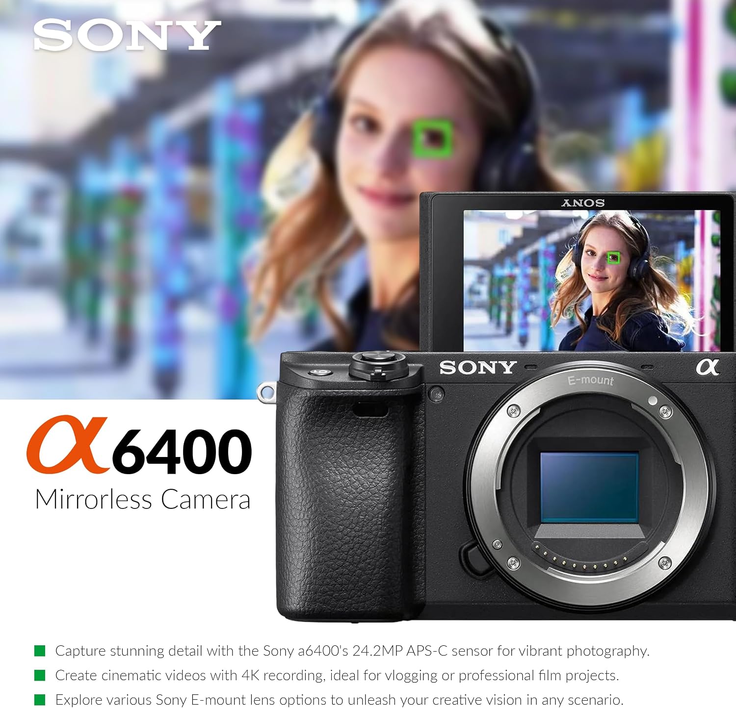 Sony Alpha a6400 Mirrorless Digital Camera (Body Only) - Bundle with Shoulder Bag, 64 GB SD Card, Cleaning Kit, Card Reader, SD Card Case, Corel PC Software Kit, Warranty