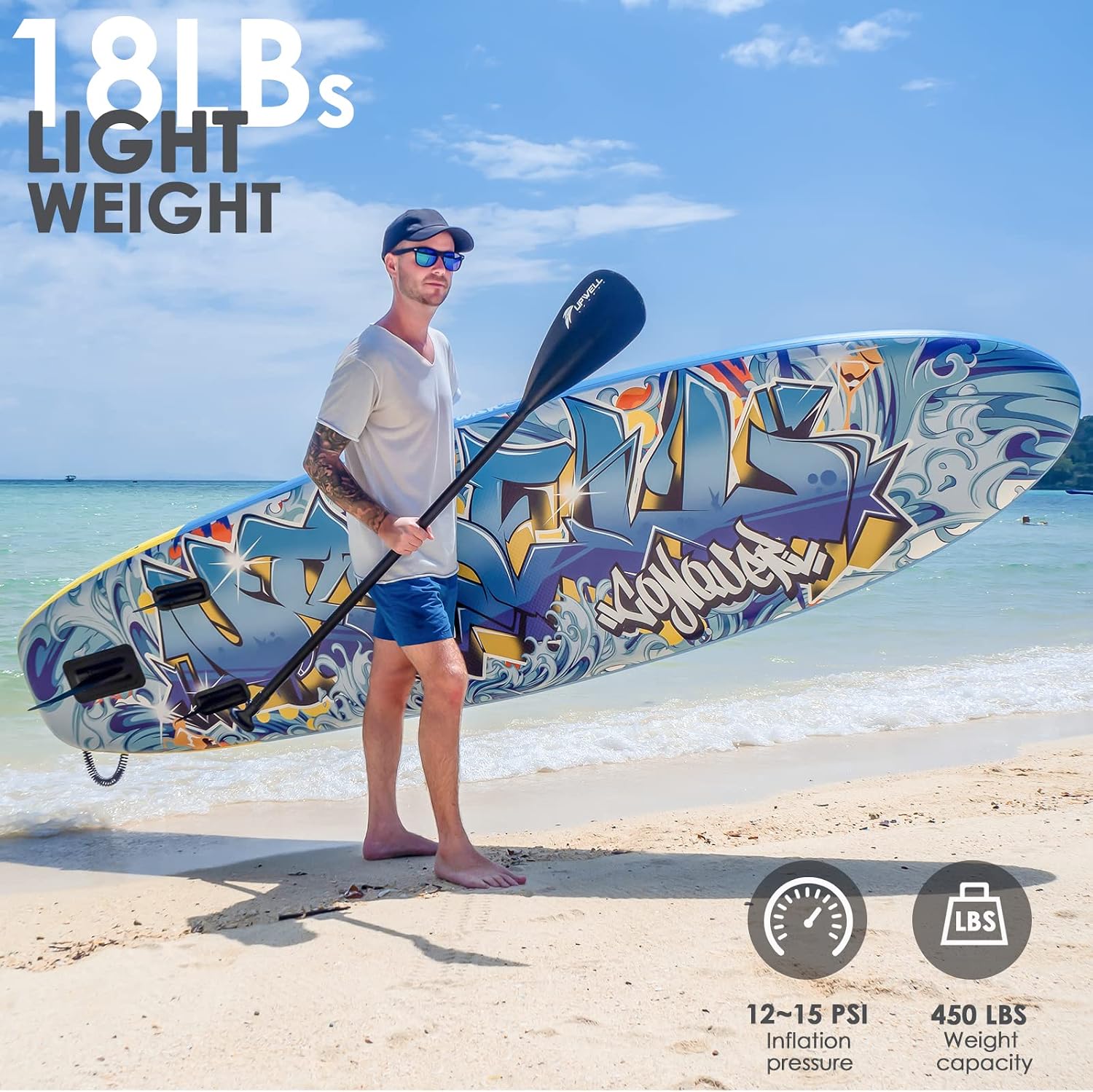 UPWELL 10'6'/11'/11'6' Inflatable Paddle Board, Stand Up Paddlboard for Youth & Adults, Stable Design, Premium SUP Accessories, Backpack, Leash, Hand Pump, Fins