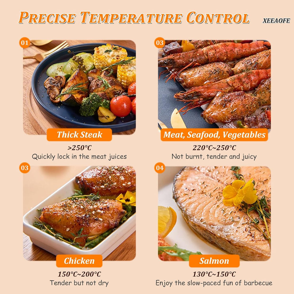 Smart Indoor Grill, 1390W Smokeless Korean BBQ Grill with 11 Firepower Levels & 1-80 min Timer, Includes Smart Thermometer, Non-Stick Removable Plates