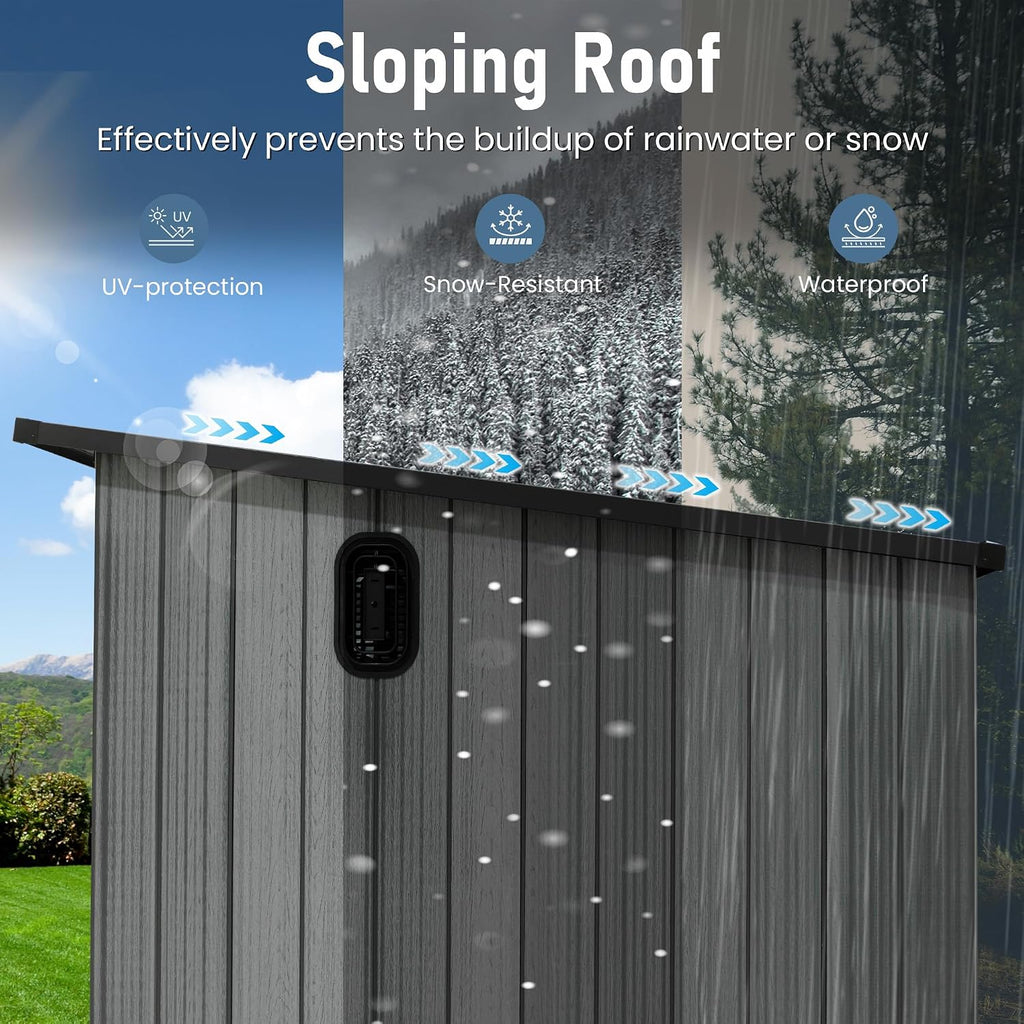 Domi 6x8FT Outdoor Resin Storage Shed, All-Weather Double-Wall Storage Building with Sloping Roof for Backyard, Garden, Lawn Tools, Mower, Bike & Pool Equipment, Lockable Doors, Ventilated Roof