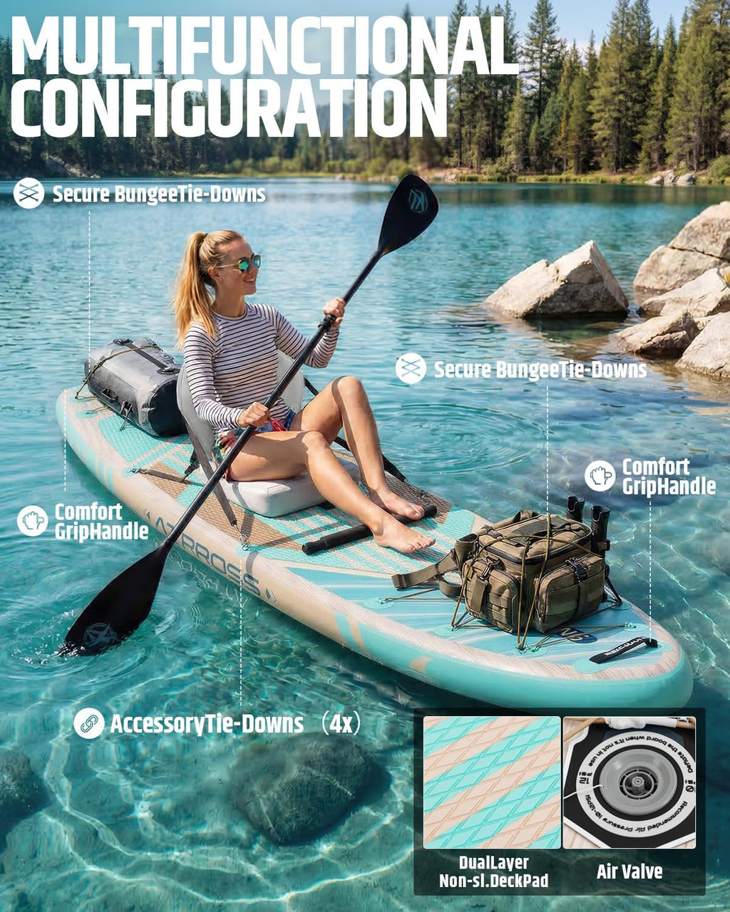 12'x36 Inflatable Paddle Board, 500lbs Extra Wide Stand Up Paddleboard for Adults with Premium SUP Accessories Kit & Backpack, Blow Up Kayak Non-Slip Stable Deck Boat for Yoga Fishing Surf