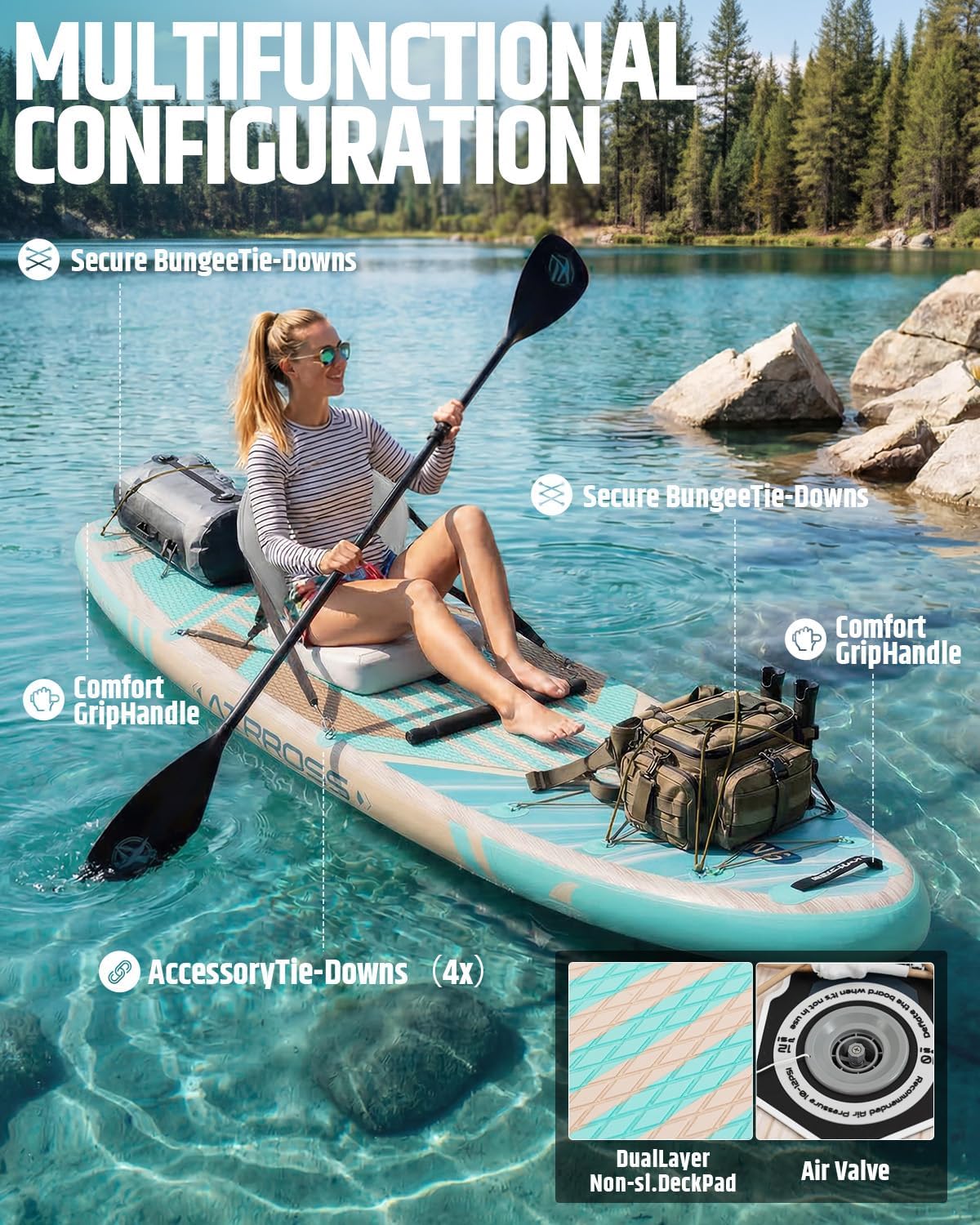 12'x36 Inflatable Paddle Board, 500lbs Extra Wide Stand Up Paddleboard for Adults with Premium SUP Accessories Kit & Backpack, Blow Up Kayak Non-Slip Stable Deck Boat for Yoga Fishing Surf
