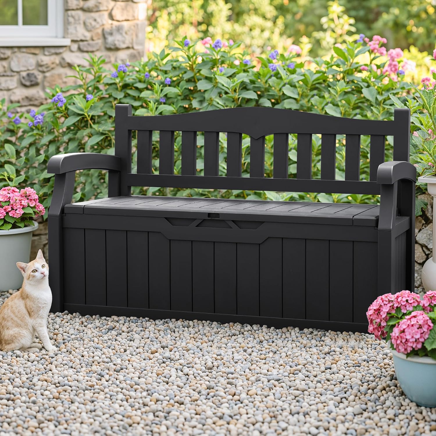 Homall 75 Gallon Outdoor Storage Benches Lockable Deck Box with Waterproof and UV Resistant, Waterproof Storage Box for Patio Furniture, Tools, Cushions (Black)