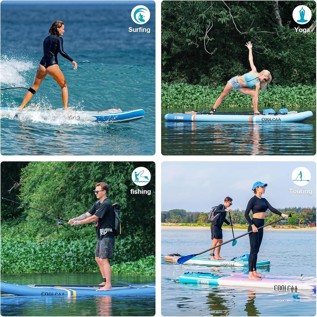 COOLCAA Dolphin Inflatable Paddle Board, Extra Wide & Stable SUP for Family and Beginners, Versatile for Water Activities, with Complete Accessories & Backpack