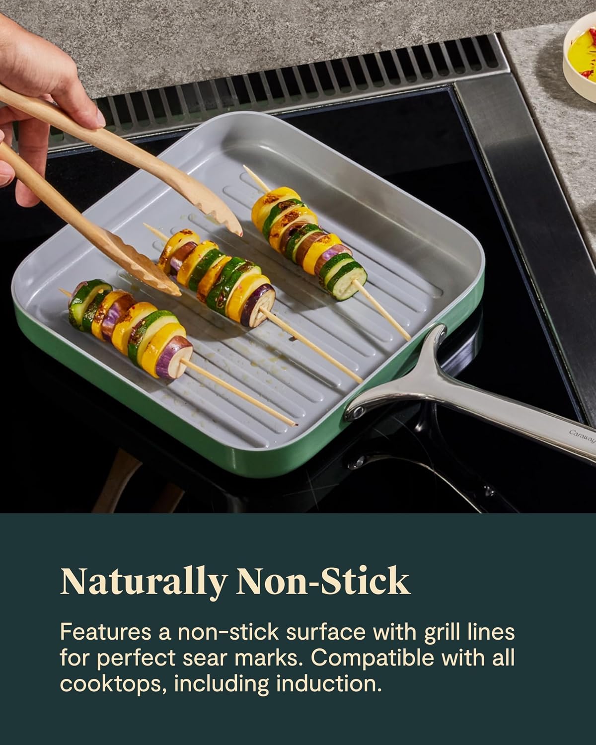 Caraway Square Grill Pan - 11' Grill Pan - Non-Stick Ceramic Coated - Non Toxic, PTFE & PFOA Free - Oven Safe & Compatible with All Stovetops - Navy