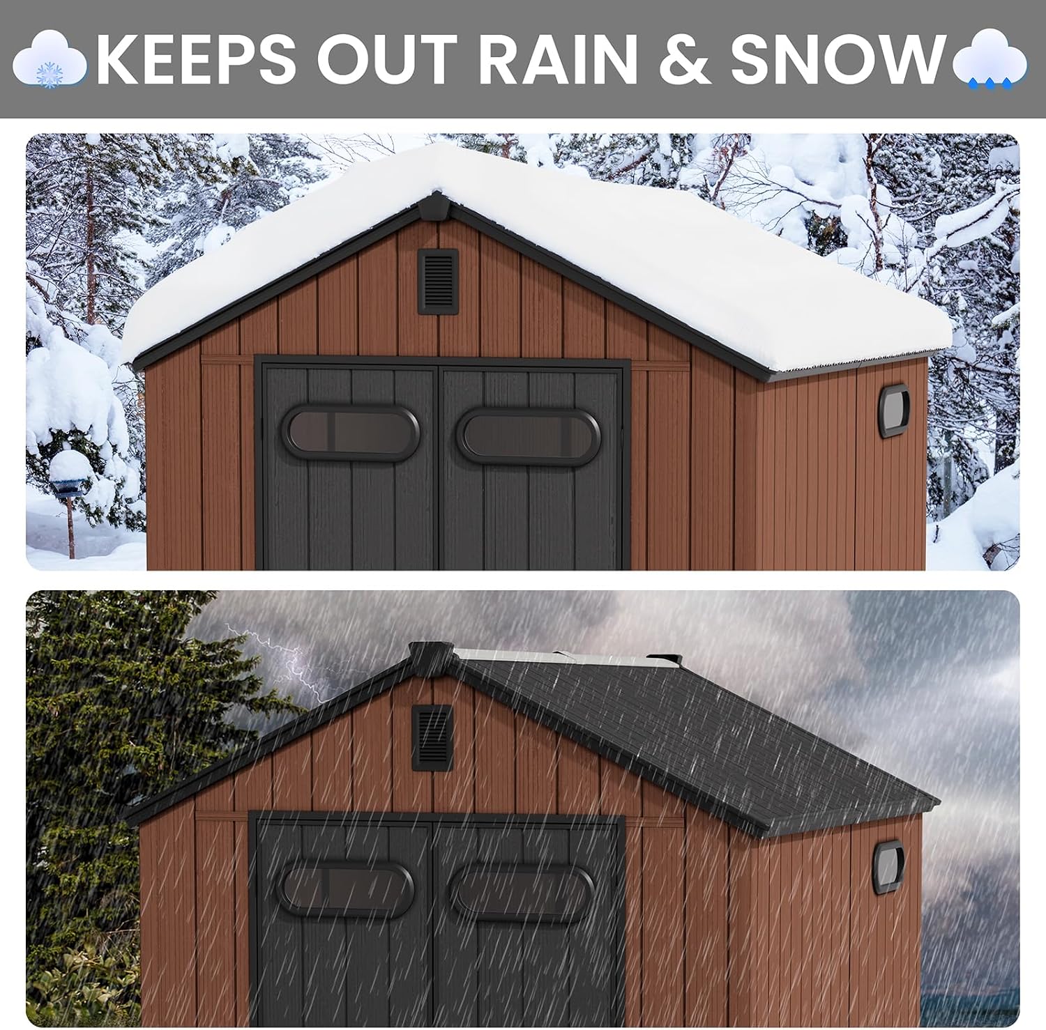 CRESTLIVE 8x10 FT Rust-Resistant Plastic Outdoor Storage Shed, Waterproof Resin Garden Shed with Floor, Doors, Skylight & Vent for Lawn Tools & Bikes