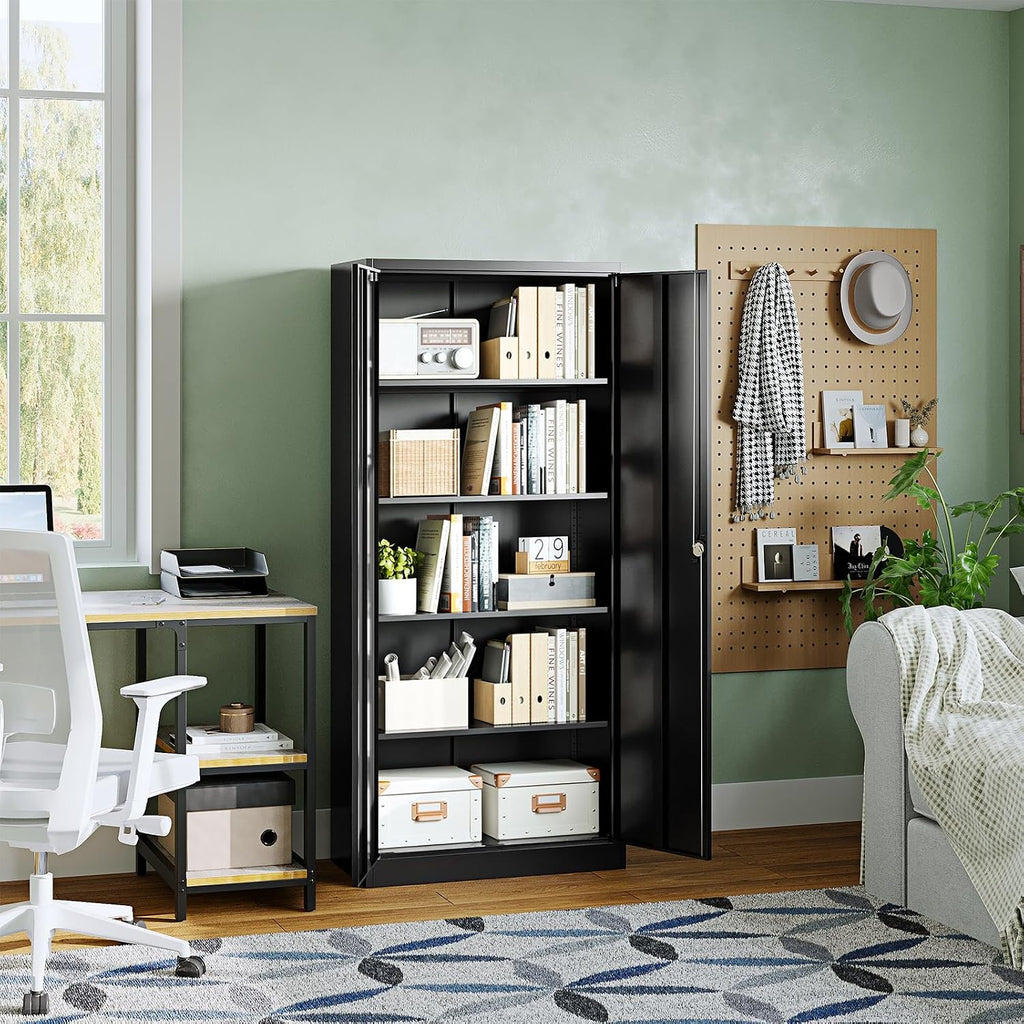 Letaya Metal Garage Storage Cabinets with Lock Door and Adjustable Shelves, Steel Tool Cabinets for Home,Office,Warehouse Organisieren (Black)
