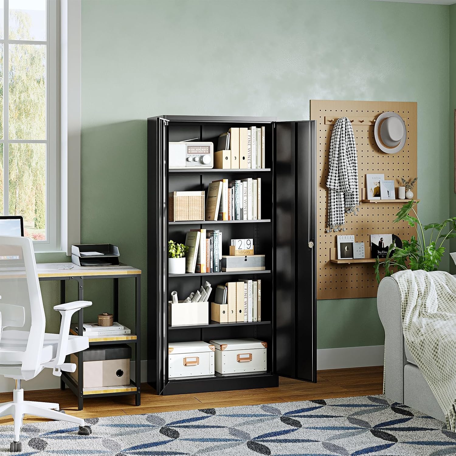 Letaya Metal Garage Storage Cabinets with Lock Door and Adjustable Shelves, Steel Tool Cabinets for Home,Office,Warehouse Organisieren (Black)