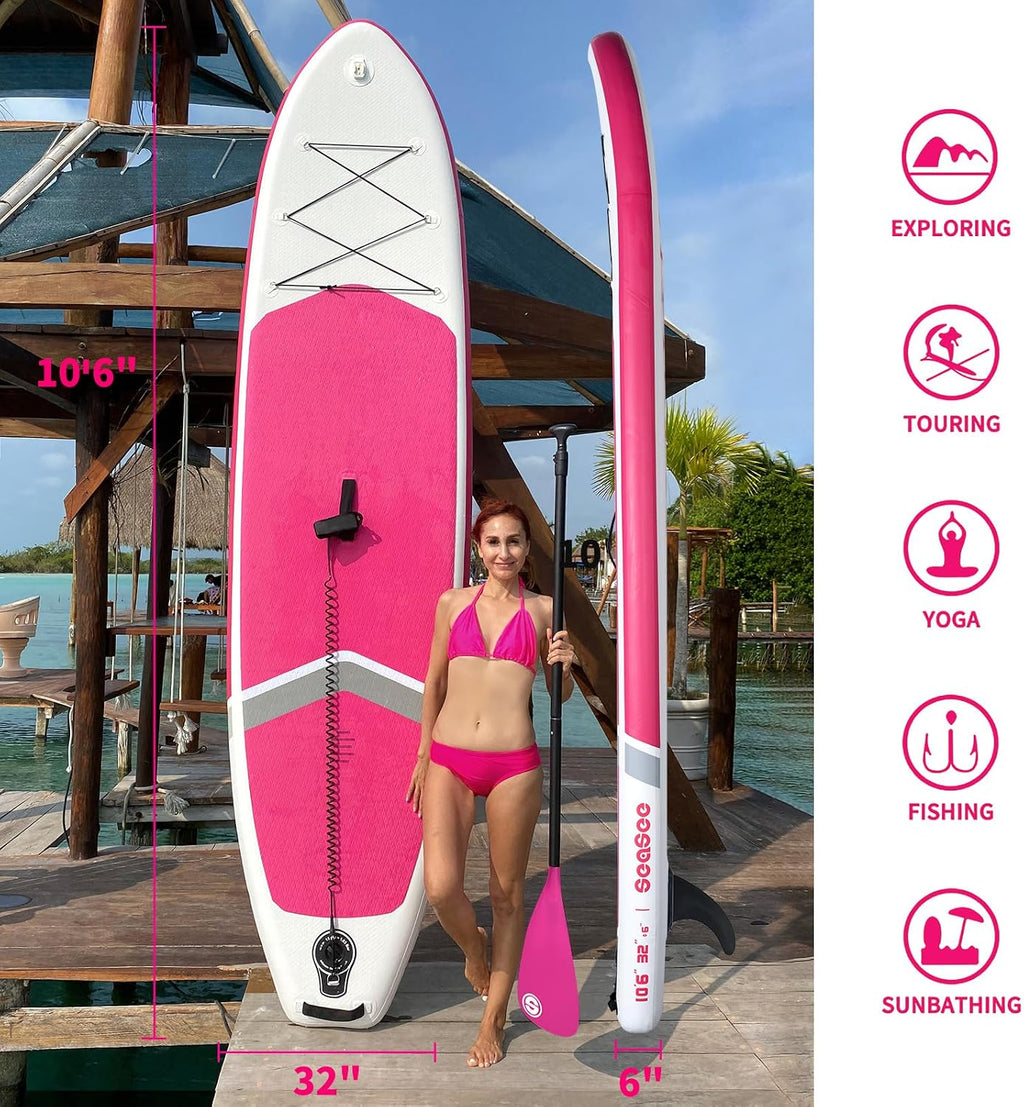 Inflatable Stand Up Paddle Board Includes Paddle, Dual Action Pump, and Accessories 11ft Lightweight iSUP, 33'*6' Wide Stable Design, Anti-Slip EVA Deck, Paddle Board for Adults