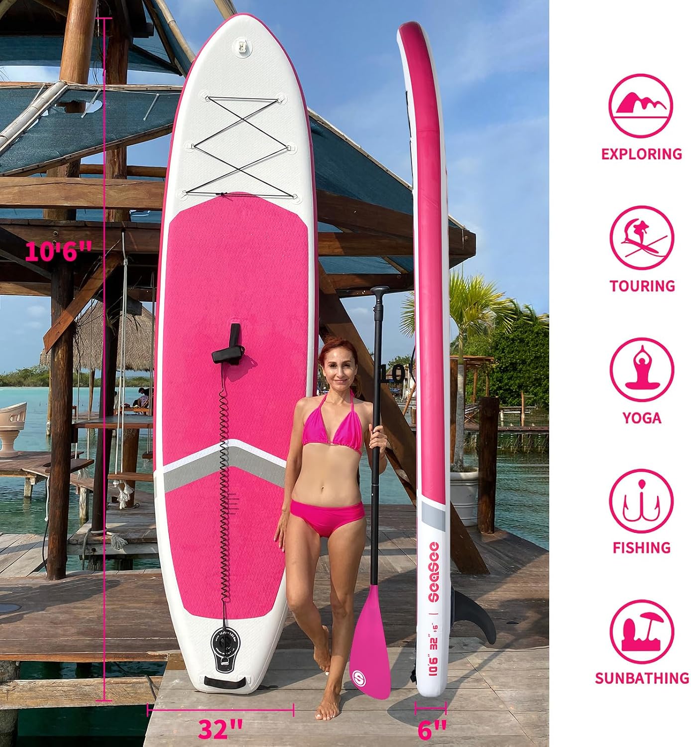 Inflatable Stand Up Paddle Board Includes Paddle, Dual Action Pump, and Accessories 11ft Lightweight iSUP, 33'*6' Wide Stable Design, Anti-Slip EVA Deck, Paddle Board for Adults
