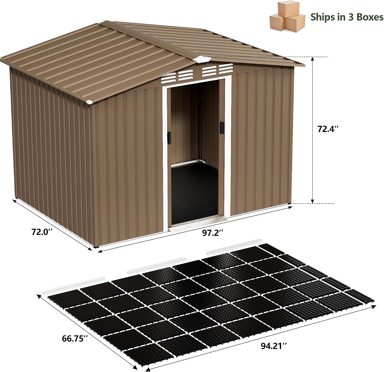8x6FT Outdoor Storage Shed with Floor,Lockable Sliding Doors Outdoor Waterproof Tool Storage Sheds,Metal Storage Shed for Garden, Patio, Backyard(Brown)