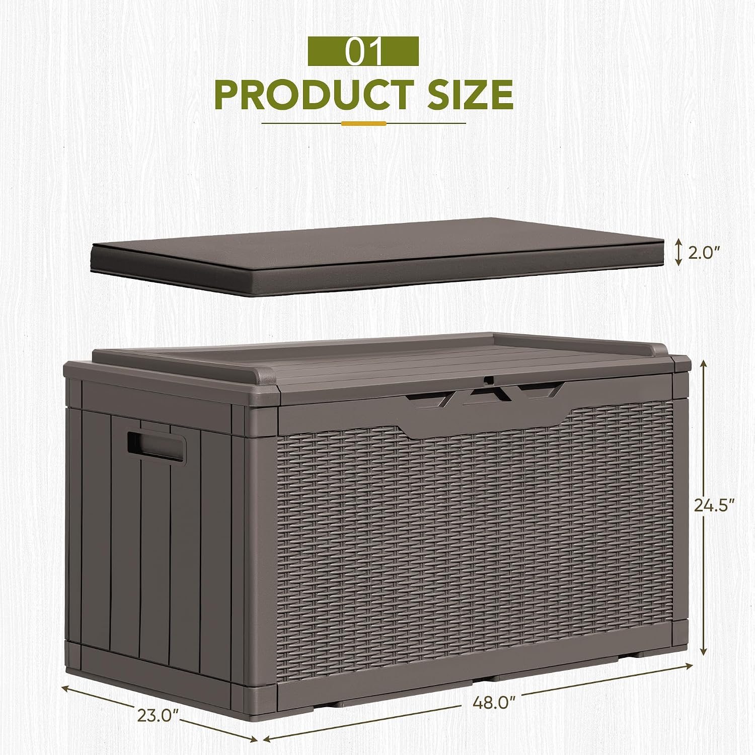 GUNJI 100 Gallon Resin Deck Box with Cushion,Outdoor Weatherproof Large Storage Box,Lockable Storage Container for Patio Furniture,Garden Tools,Pool Supplies (Brown)