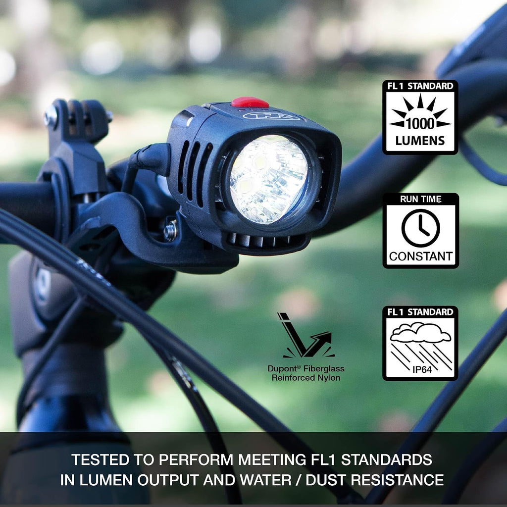 NiteRider EPro 1000 + Emax+ 150 E-Bike Light Combo – 1000 Lumen Front & 150 Lumen Rear Hardwired Lights for Electric Bikes, IP64 Rated, 8 Modes, Fits Class 1/2/3, Handlebar & Rack/Seatpost Mounts