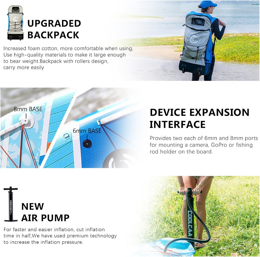 COOLCAA Dolphin Inflatable Paddle Board, Extra Wide & Stable SUP for Family and Beginners, Versatile for Water Activities, with Complete Accessories & Backpack