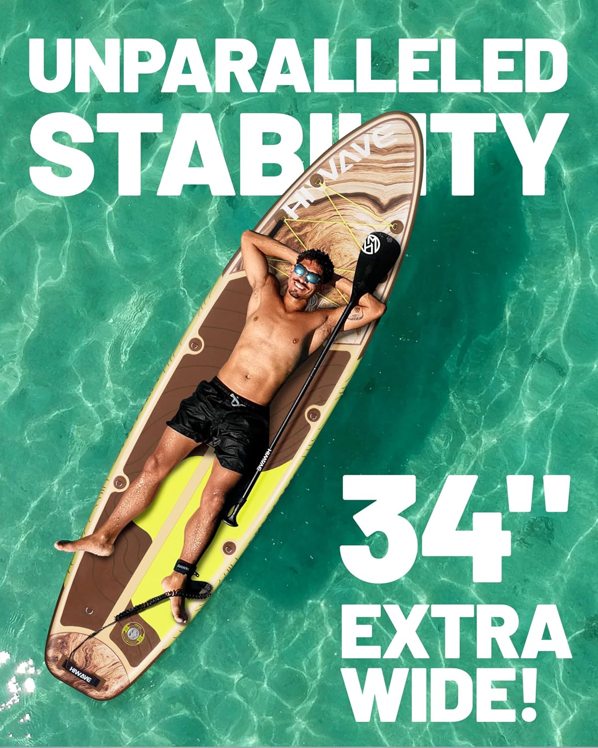 Hiwave Inflatable Stand Up Paddle Board 11'*34'*6' Sup Board, 420lbs Capacity Adult&Youth Paddle Board, Pet Friendly for Ocean&Lake, w/Double Action Hand Pump