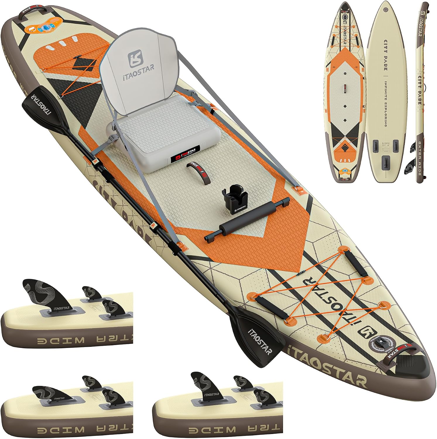 iTAOSTAR City Park 12'×35' Extra Wide Paddle Board with Seat, One-Stop Premium SUP Board Gears, Tailored 5 Fins, Stable Inflatable Stand Up Paddle Boards for Youth/Adults of All Levels