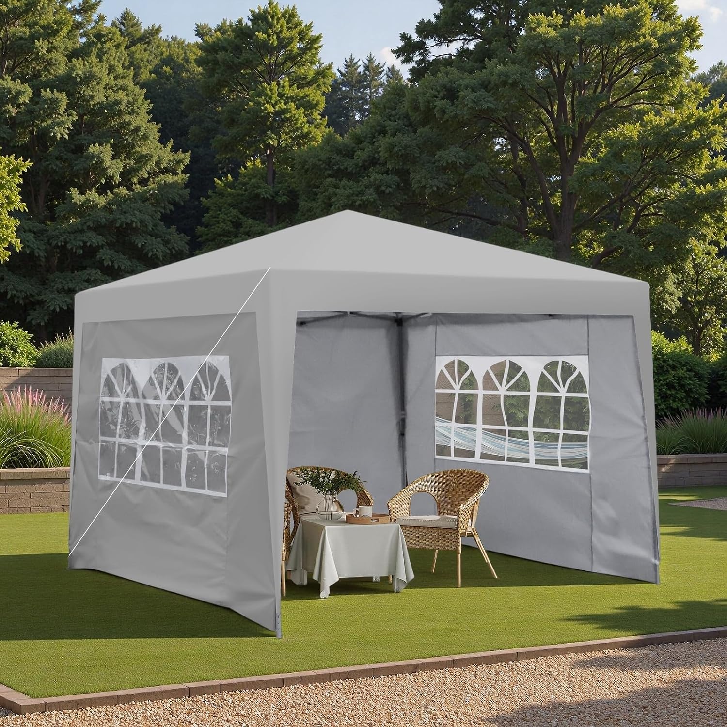 10x10FT Canopy Tent, Outdoor Gazebo Pop up Canopy with 4 Removable Sidewalls & 2 Windows, Patio Camping Shade Canopy with 4 PCS Weight Sand Bag & Carry Bag, Ideal for Parties Events, Grey