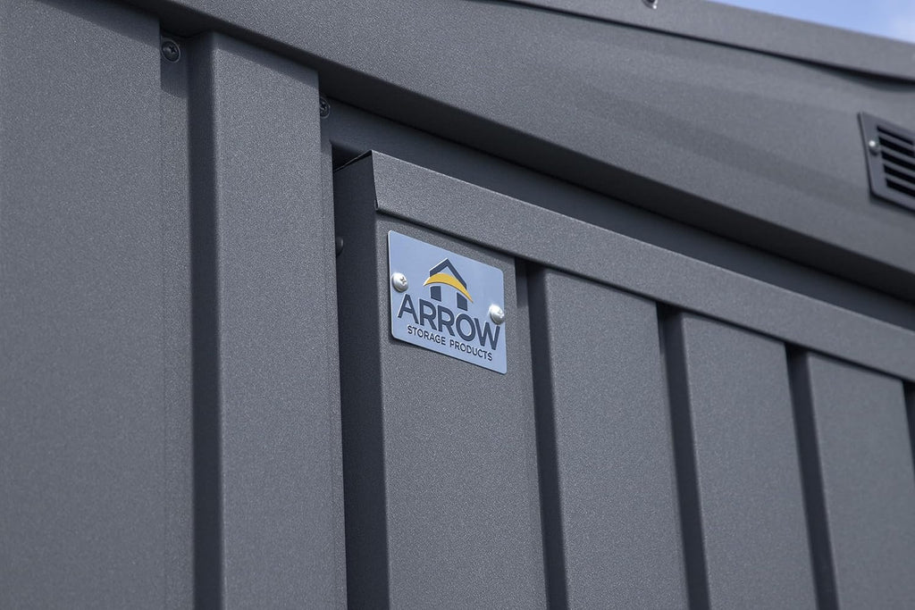 Arrow Shed Elite 14' x 16' Tall Outdoor Steel Storage Shed with High Gable and Lockable Doors Storage Building, Anthracite
