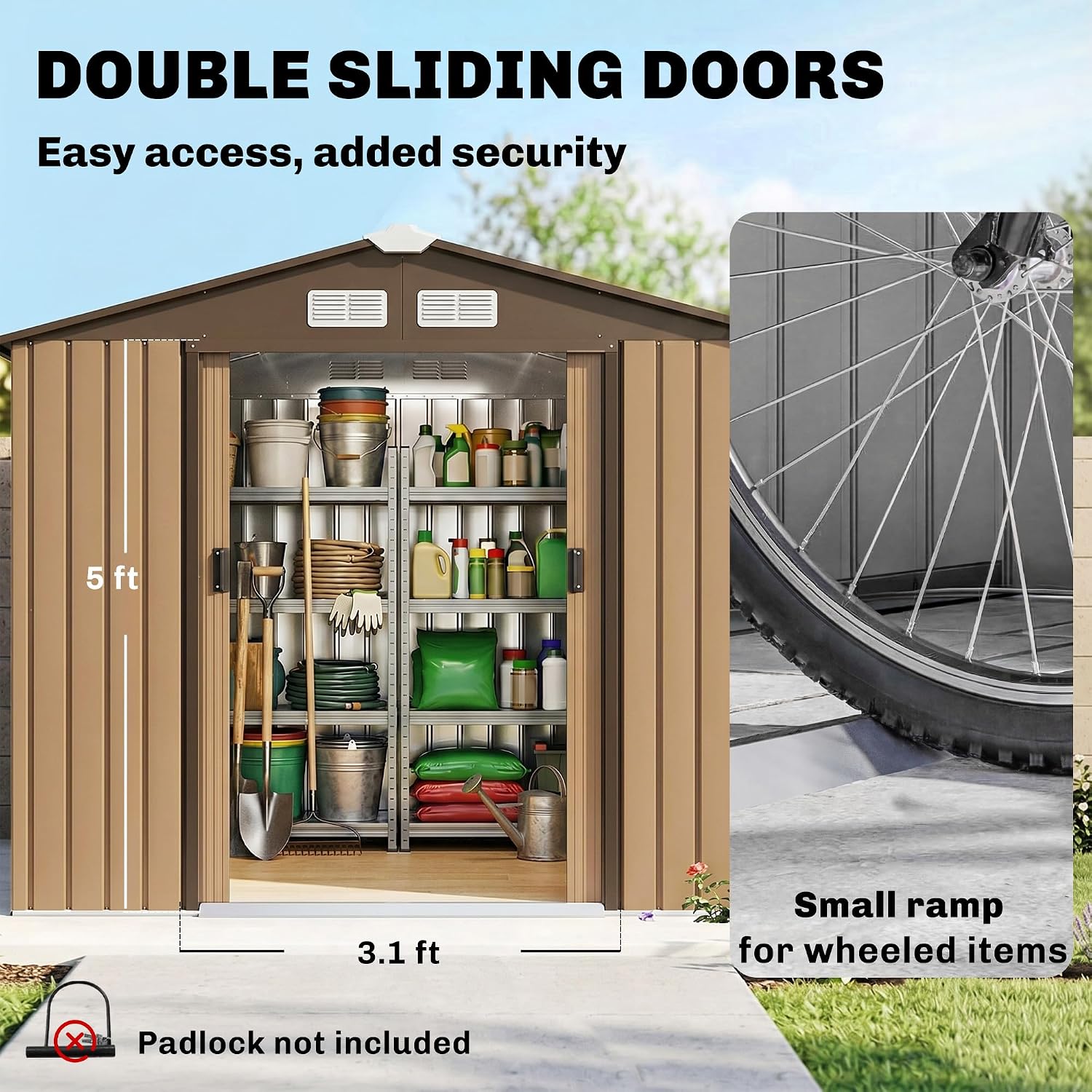 Outsunny 7' x 4' Outdoor Storage Shed, Garden Tool Metal Shed with Foundation Kit, Double Lockable Door, Air Vents and Sloping Roof, for Backyard, Patio, Lawn, Yellow