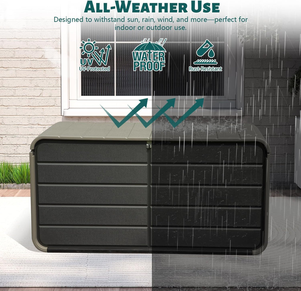 Domi 200 Gallon Outdoor Storage Box – Waterproof, UV-Resistant Deck Box with Lockable Lid for Patio Furniture, Garden Tools, Delivery Packages (Large Resin Storage Bin）