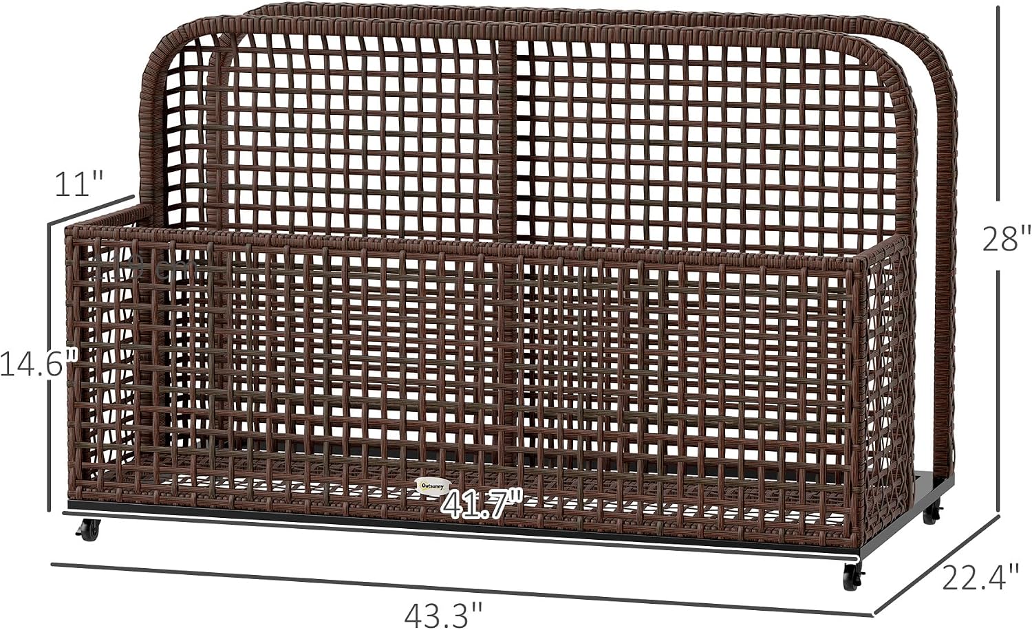 Outsunny Patio Wicker Pool Float Storage with Wheels, Outdoor Rolling PE Rattan Pool Caddy, Includes Compartment and Basket, for Pool, Garden, Deck, Brown
