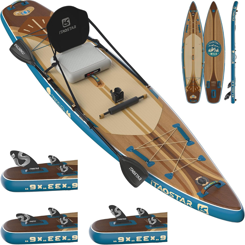 iTAOSTAR Wild 11'×36'/11'6'×34'/12'6'×33' Inflatable Paddle Board with Seat, One-Stop Premium SUP Board Gears, Tailored 5 Fins, Stable Inflatable Stand Up Paddle Boards for Youth/Adults of All Levels