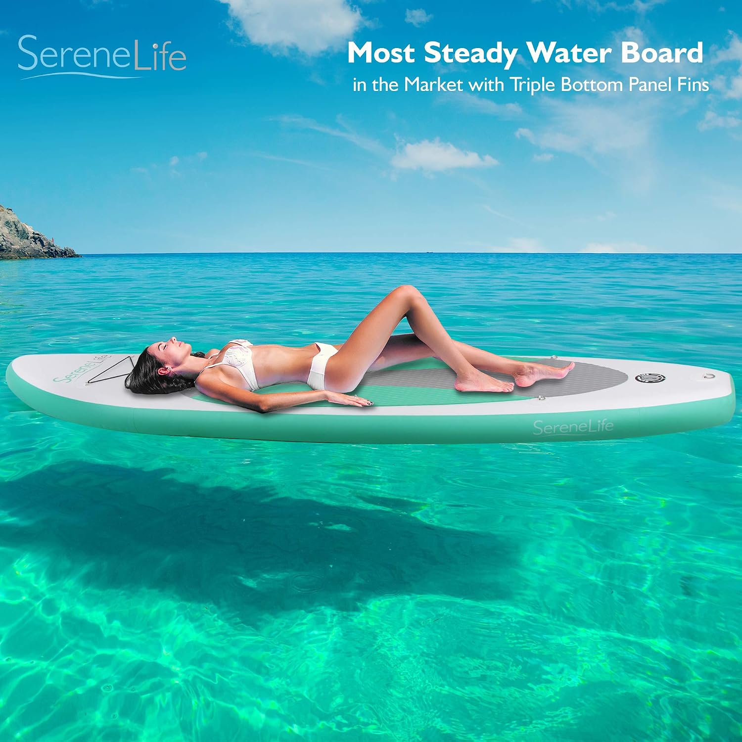 SereneLife Inflatable Stand Up Paddle Board with Premium SUP Accessories – Wide Stable Design with Non-Slip EVA Deck Pad for Adults and Youth of All Skill Levels, 350 lbs Capacity